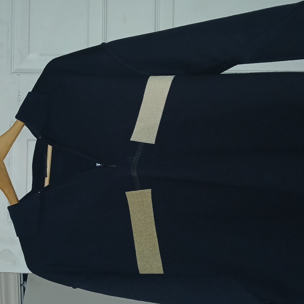 Men's Black and Tan Zip-Up Sweater